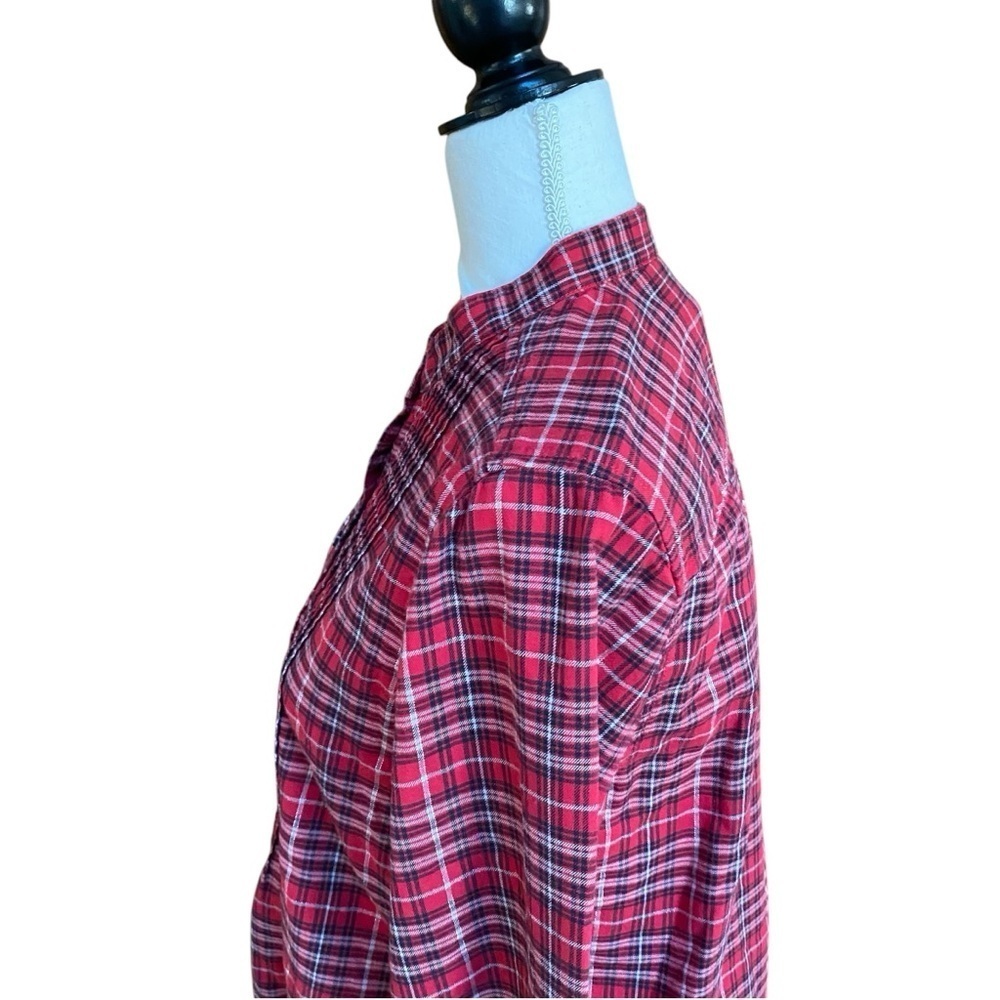 Lands’ End Plaid Flannel Popover Shirt Womens 12 Red Metallic Silver L - Picture 7 of 12